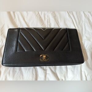 Chanel Mademoiselle Flap Clutch Chevron Sheepskin